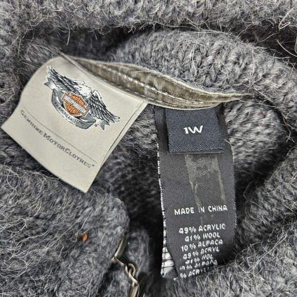Harley Davidson Sweater Womens 1W Logo Alpaca Wool Blend Zip Gray Cowl Neck - Picture 10 of 11
